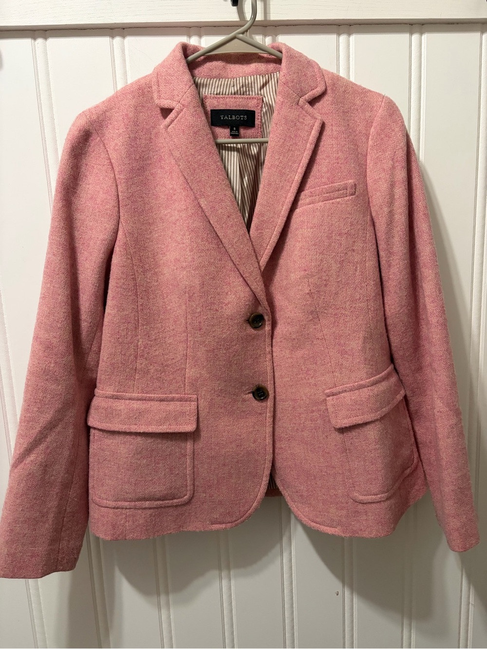 Talbots Pink Wool Blend Preppy Two Button Blazer Size 8
